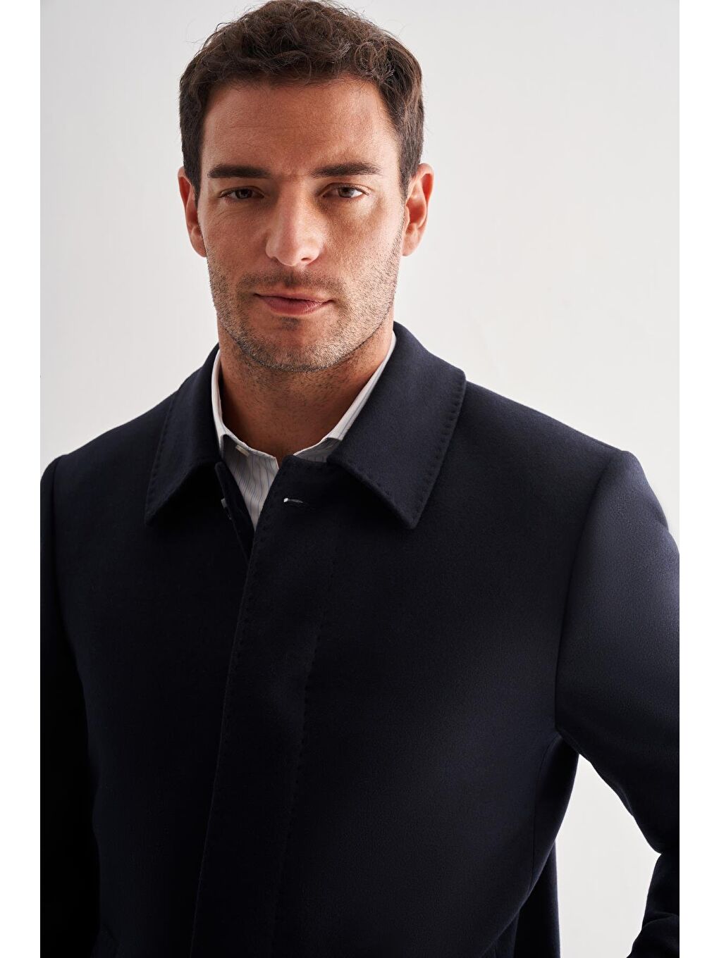 Lacivert Kaşe Bebe Yaka Kapitoneli Astar Comfort Fit Rahat Kesim Klasik Kaban 1008245261-4