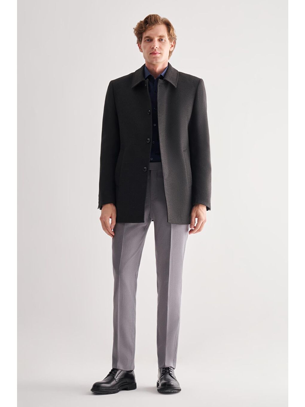 Antrasit Kaşe Bebe Yaka Kapitoneli Astar Comfort Fit Rahat Kesim Klasik Kaban 1008245261-1