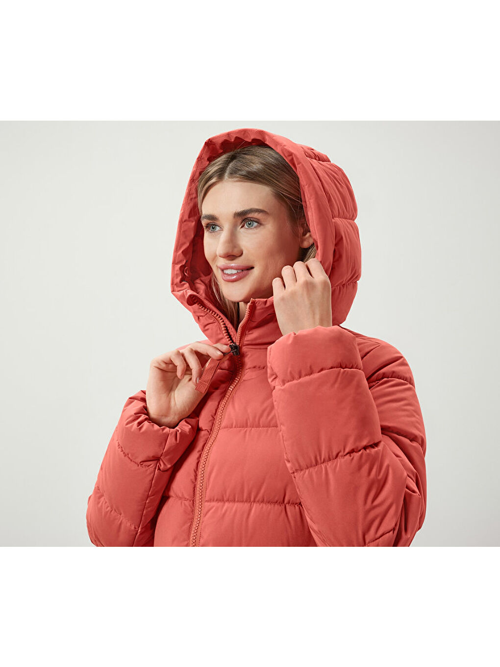 Kadın Kapitone Mont, , Turuncu-4