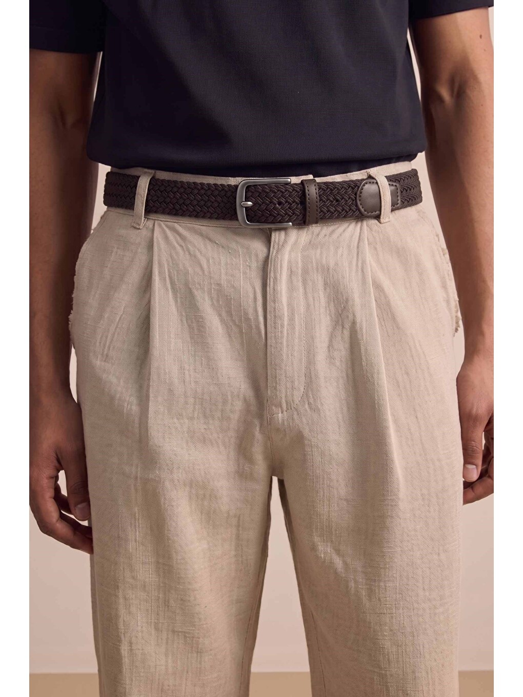 Kahverengi Erkek Smart Casual Örgü Metal Tokalı Kemer Kahve-1