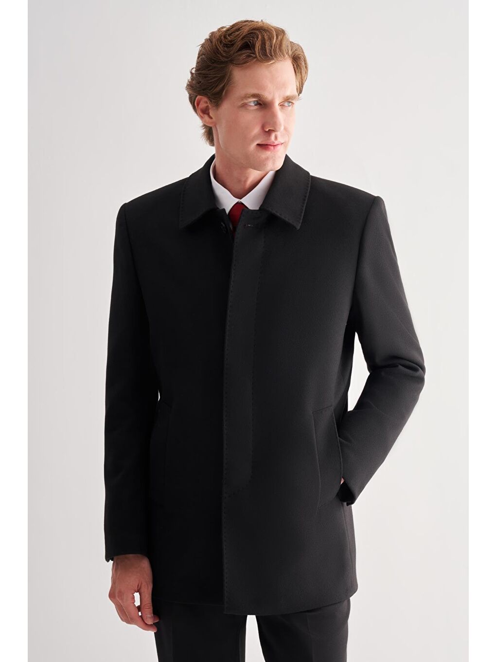 Siyah Kaşe Bebe Yaka Kapitoneli Astar Comfort Fit Rahat Kesim Klasik Büyük Beden Kaban 1008245161