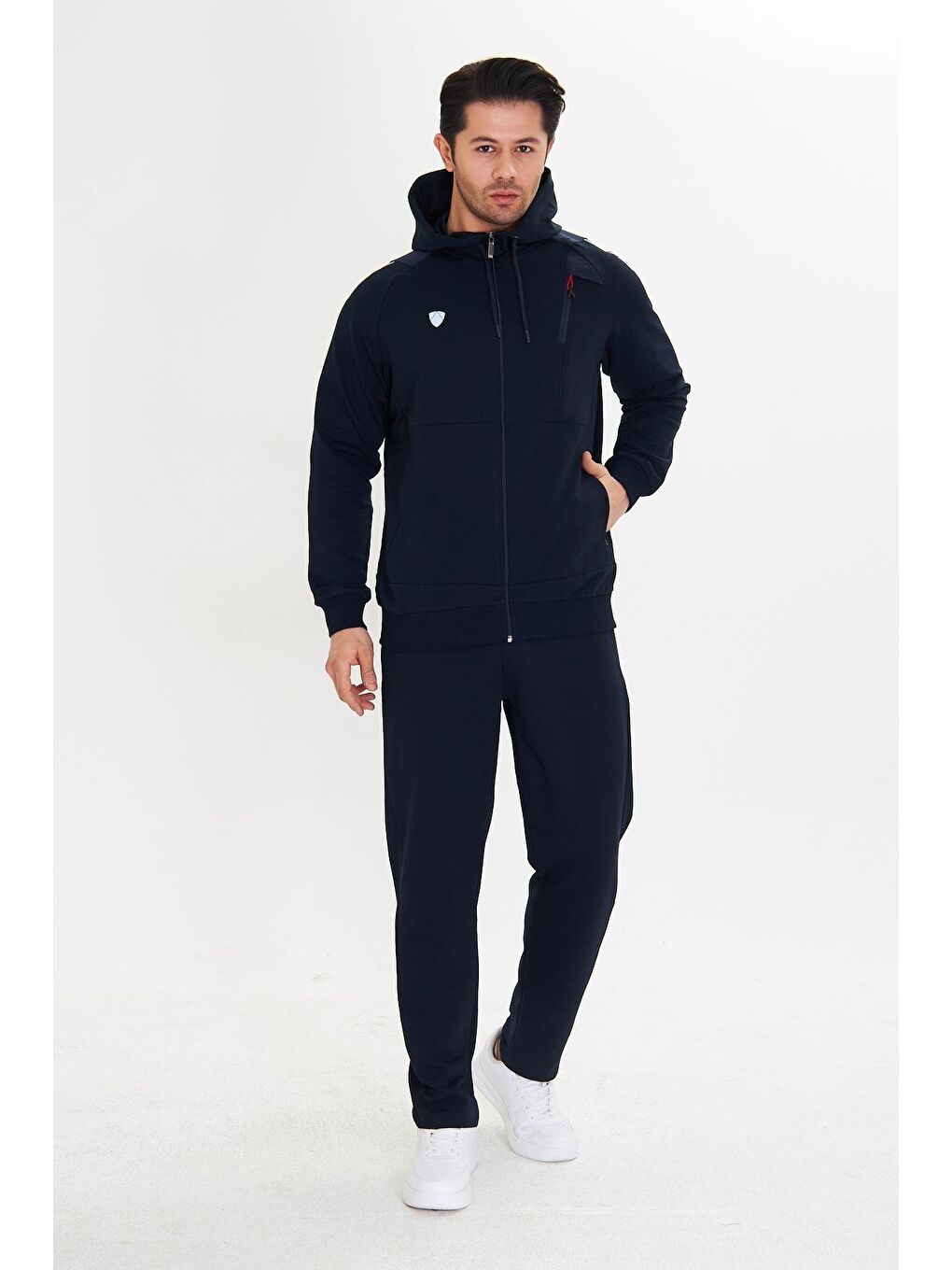Pamuklu Kapüşonlu Erkek Eşofman Takımı Lacivert 5745-L