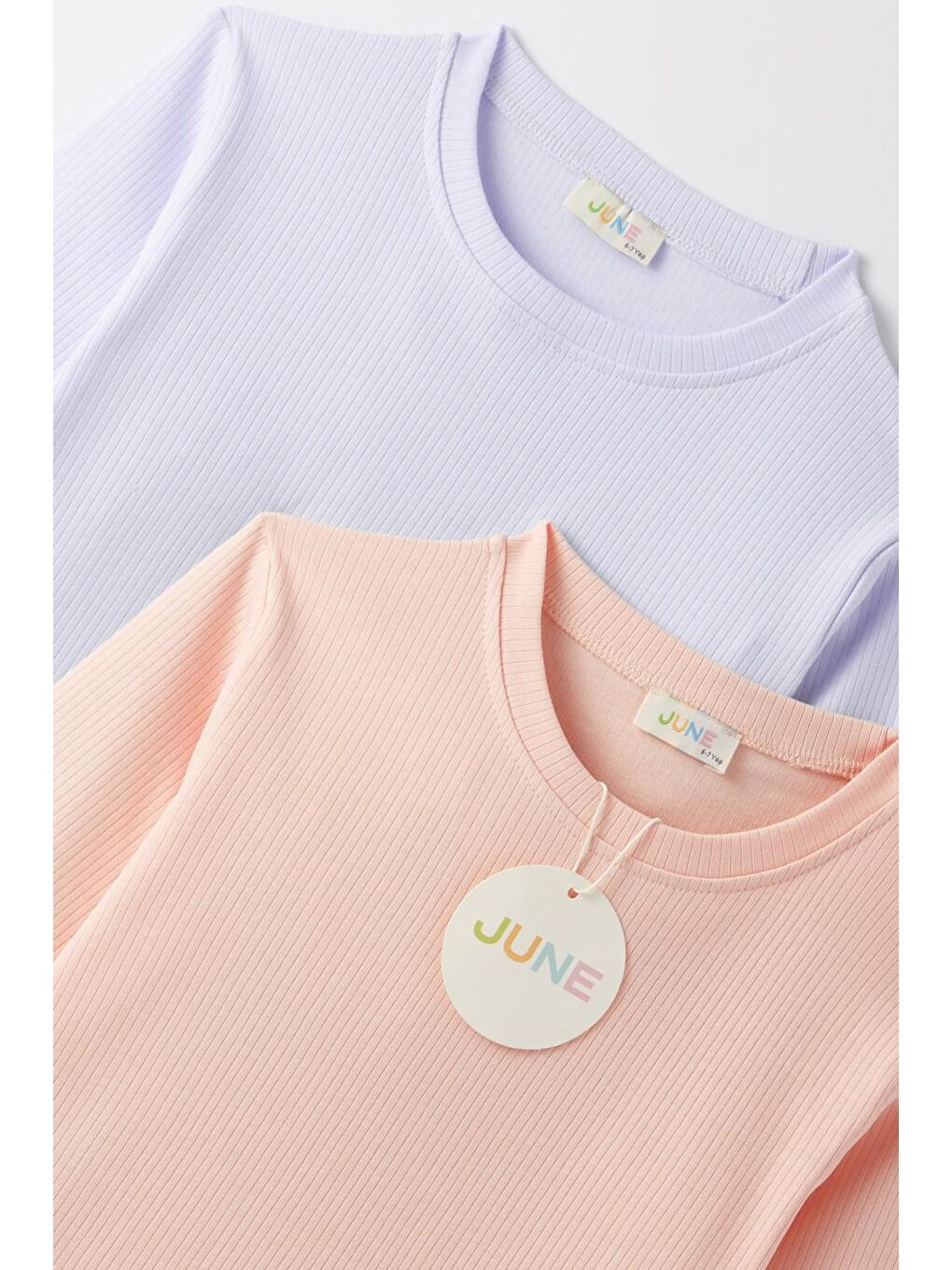 Pembe Kız Cocuk 2Li Nakışlı Ve Basic Uzun Kol Tshirt-3