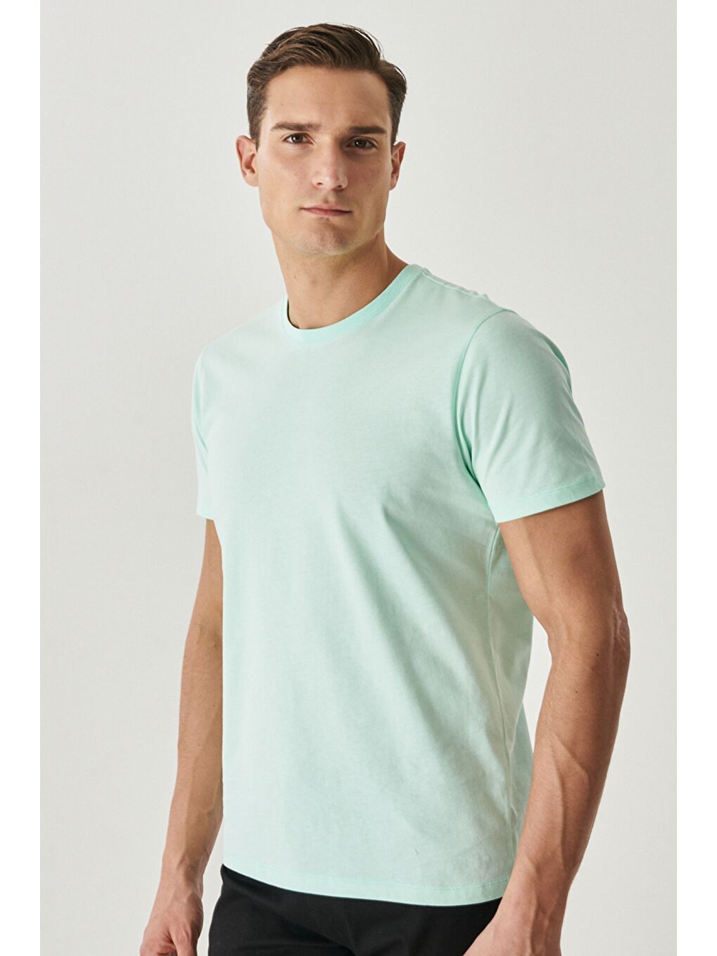 Erkek Bej Melanj-Mint-İndigo Melanj-Beyaz Slim Fit 4'lü Tişört Paket-3