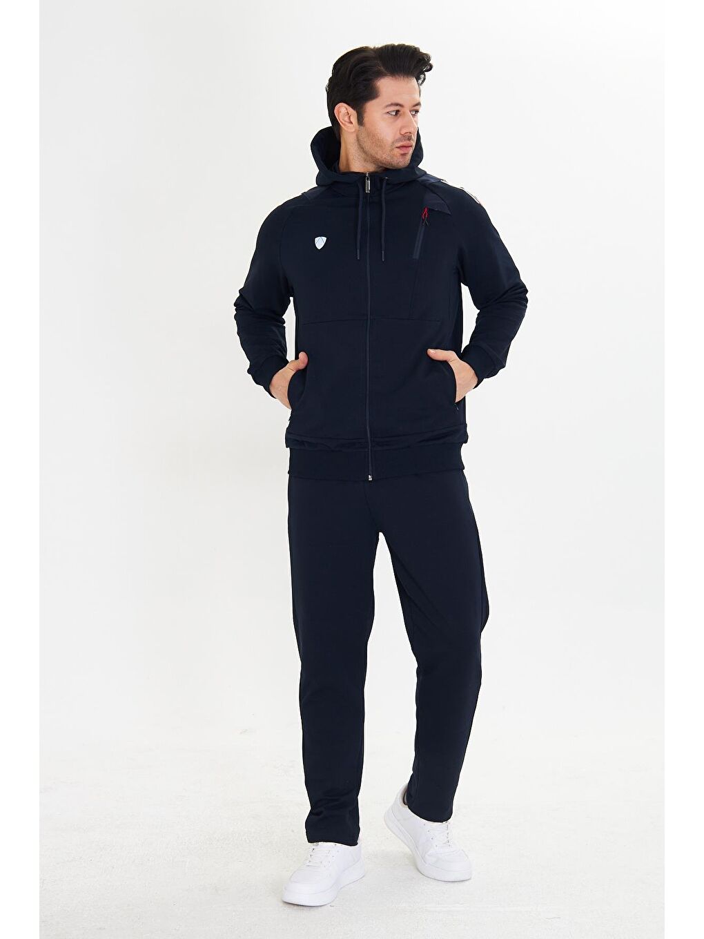 Pamuklu Kapüşonlu Erkek Eşofman Takımı Lacivert 5745-L-2