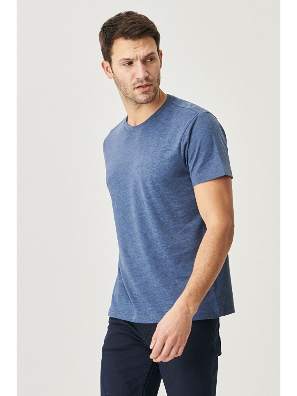 Erkek Bej Melanj-Mint-İndigo Melanj-Beyaz Slim Fit 4'lü Tişört Paket-4