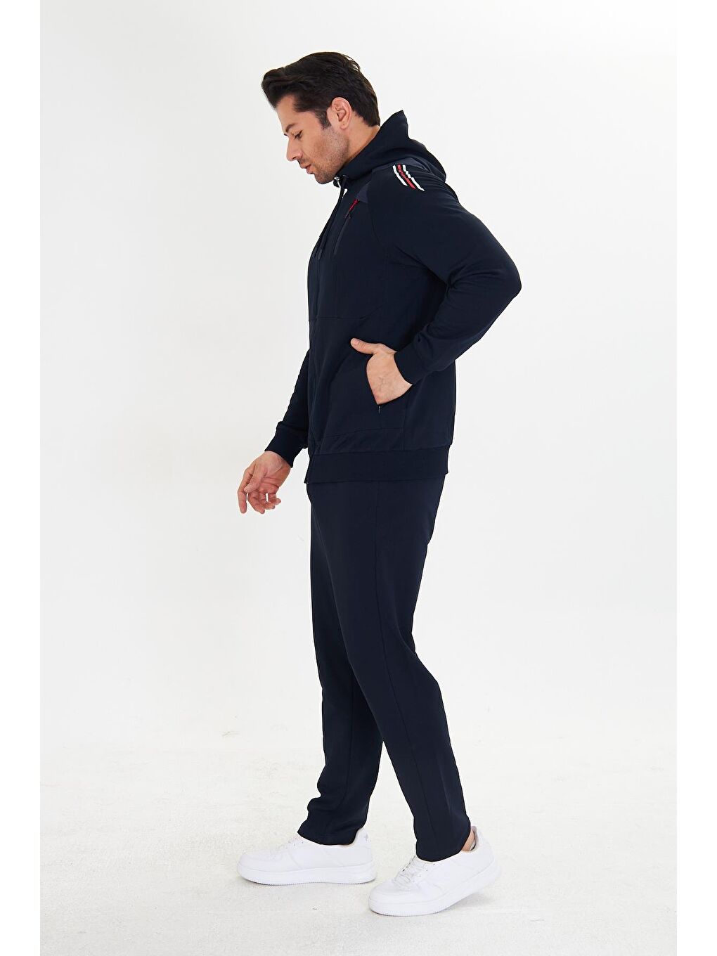 Pamuklu Kapüşonlu Erkek Eşofman Takımı Lacivert 5745-L-3