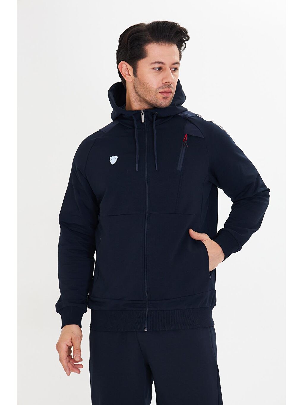 Pamuklu Kapüşonlu Erkek Eşofman Takımı Lacivert 5745-L-5