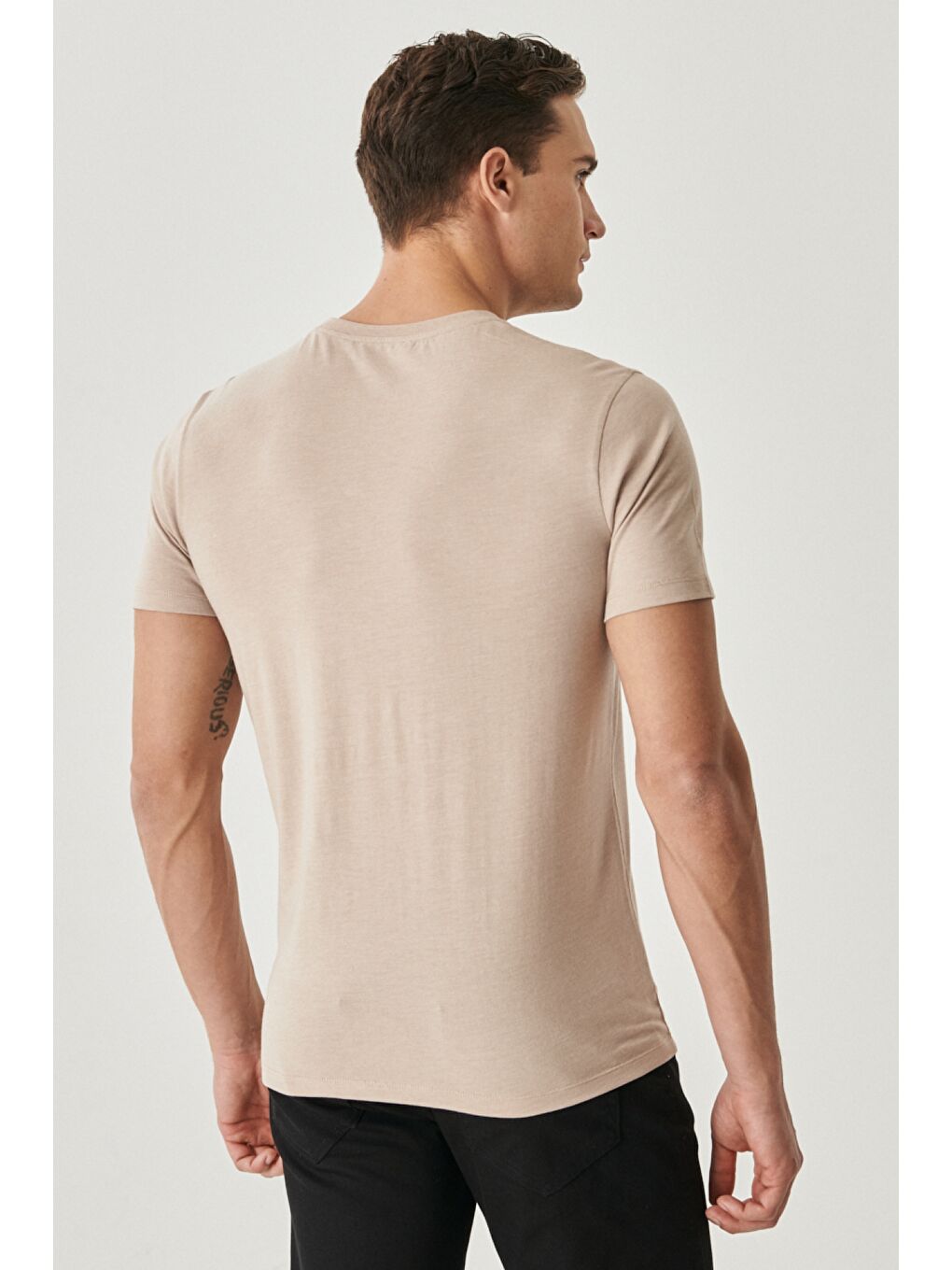 Erkek Bej Melanj-Mint-İndigo Melanj-Beyaz Slim Fit 4'lü Tişört Paket-8