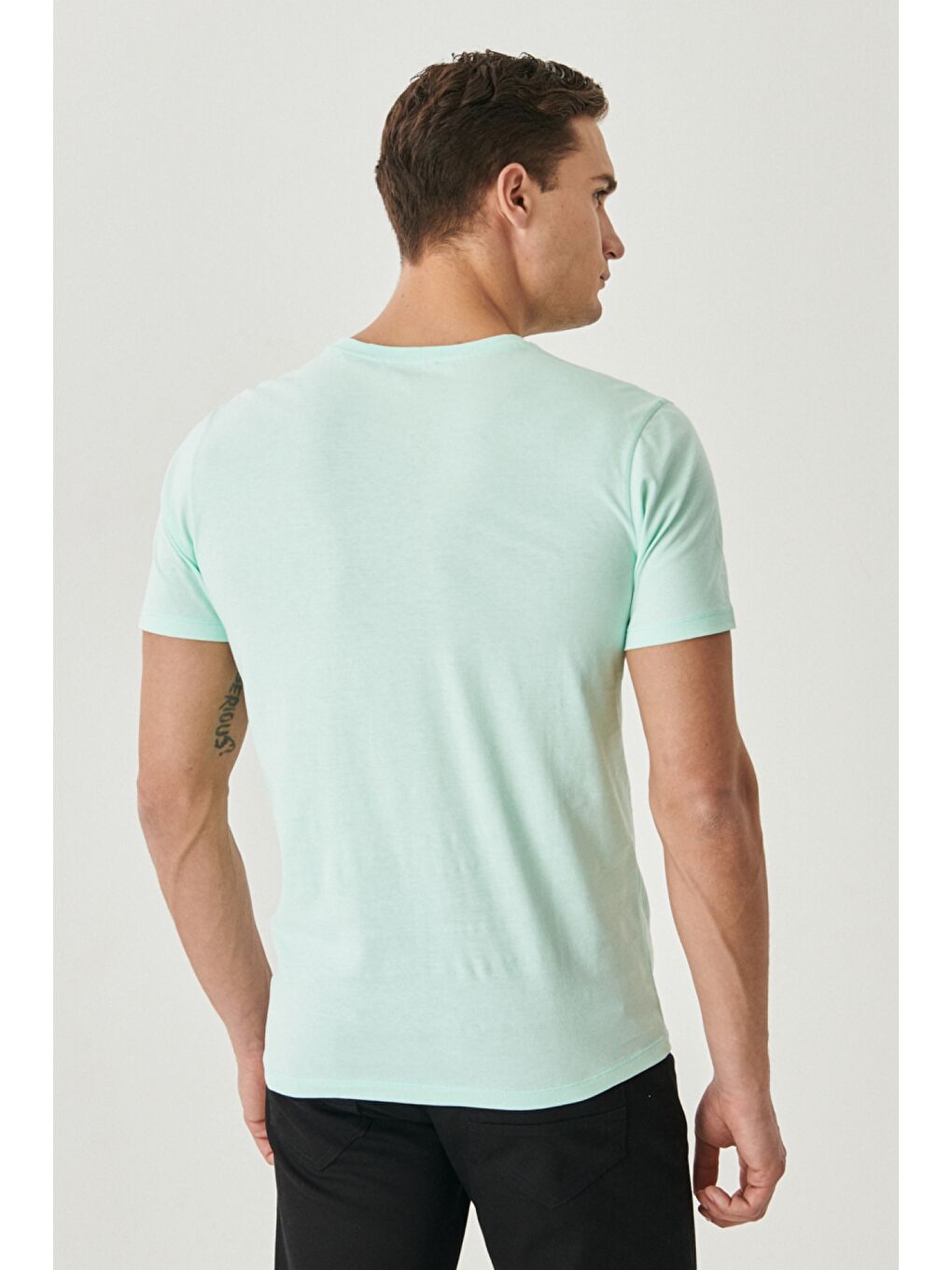 Erkek Bej Melanj-Mint-İndigo Melanj-Beyaz Slim Fit 4'lü Tişört Paket-9