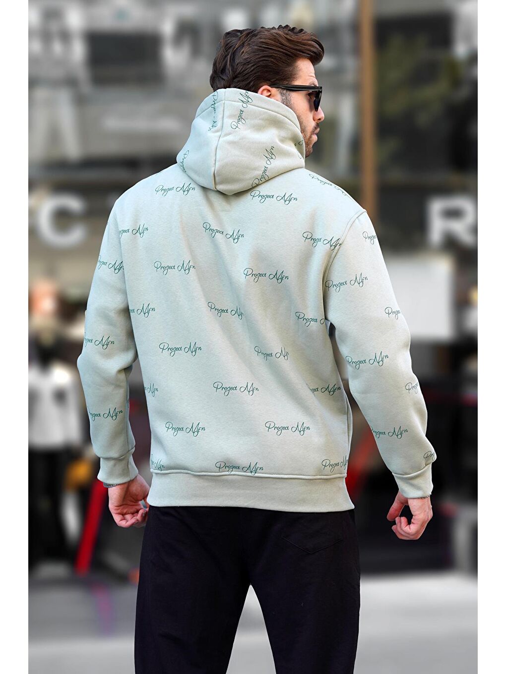 Madmext Çağla Yeşili Baskılı Kapüşonlu Cep Detaylı Erkek Sweatshirt 7075 - 2