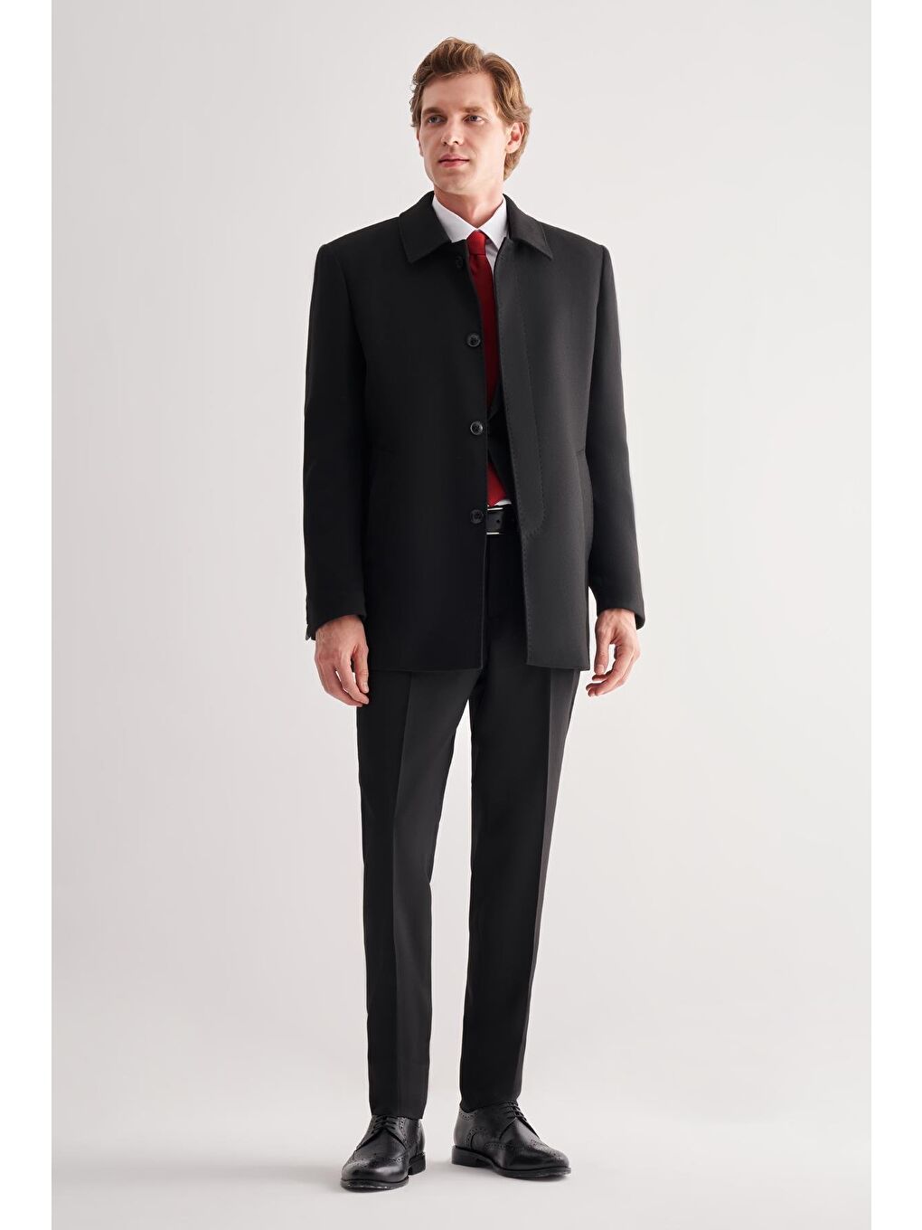 Siyah Kaşe Bebe Yaka Kapitoneli Astar Comfort Fit Rahat Kesim Klasik Kaban 1008245261-1