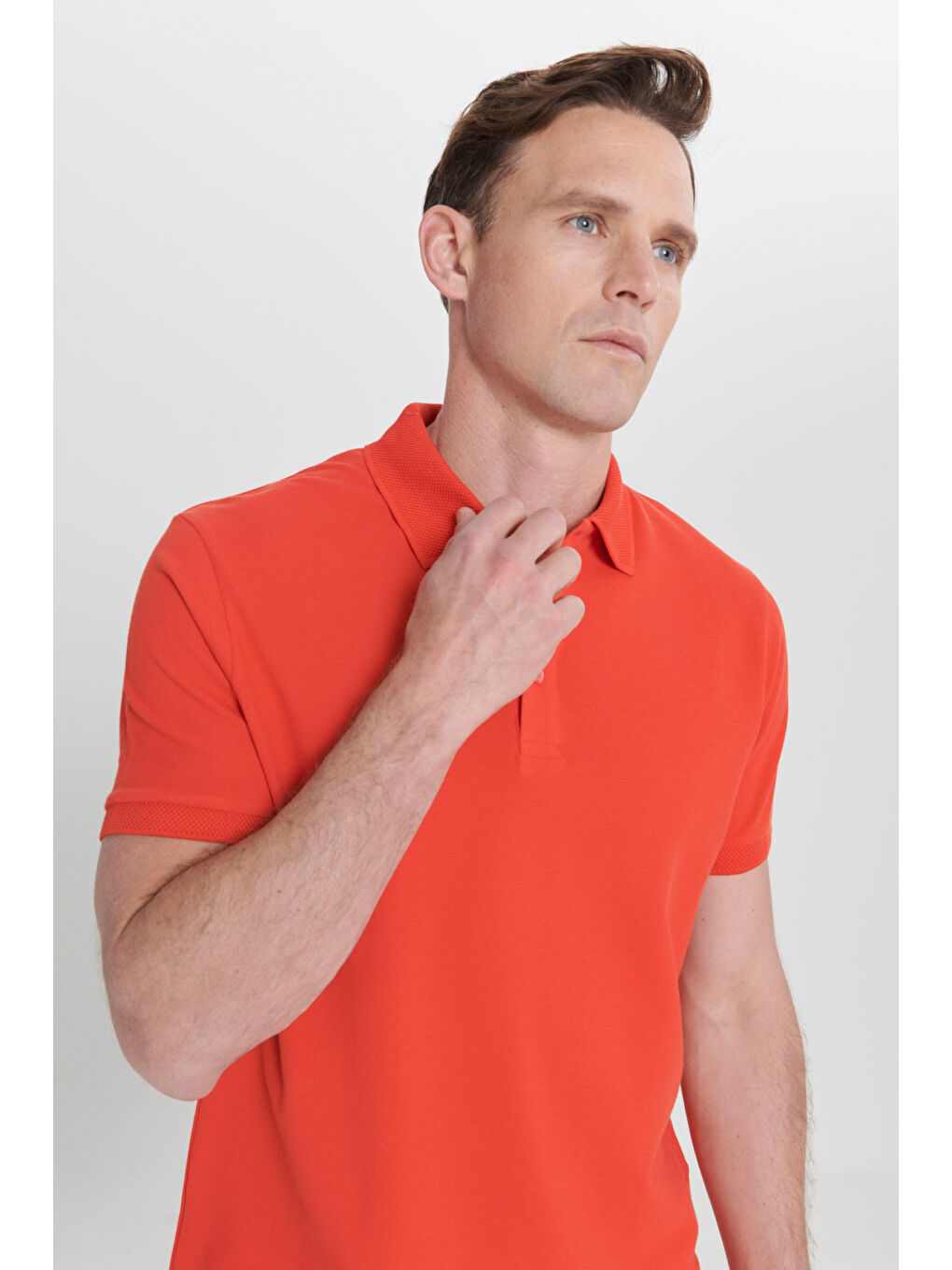 Kırmızı Erkek Nar Çiçeği Slim Fit Dar Kesim Polo Yaka %100 Pamuk Kısa Kollu Tişört-6