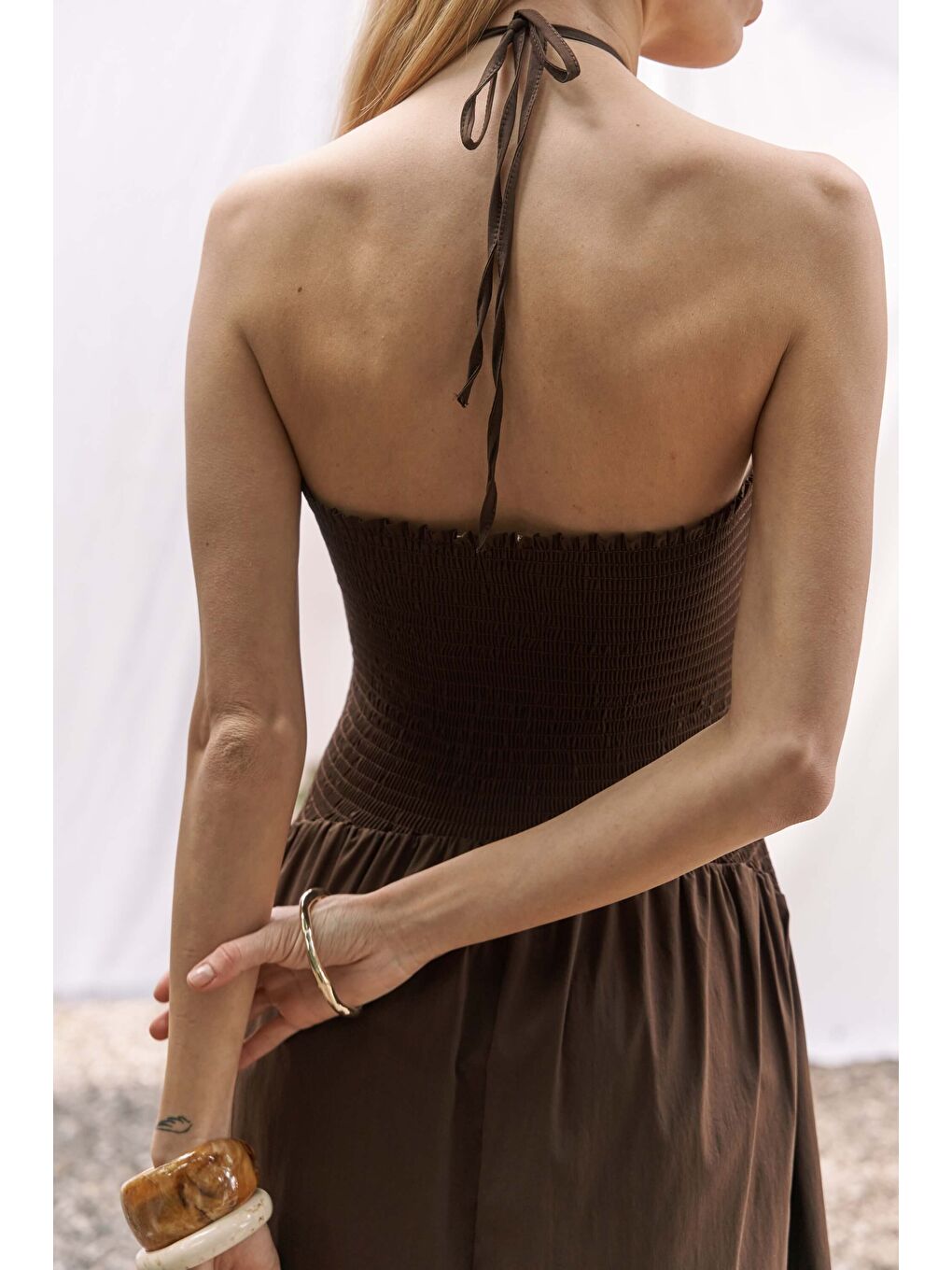 Kahverengi Elisa Gül Detay Koyu Kahve Uzun Elbise-4