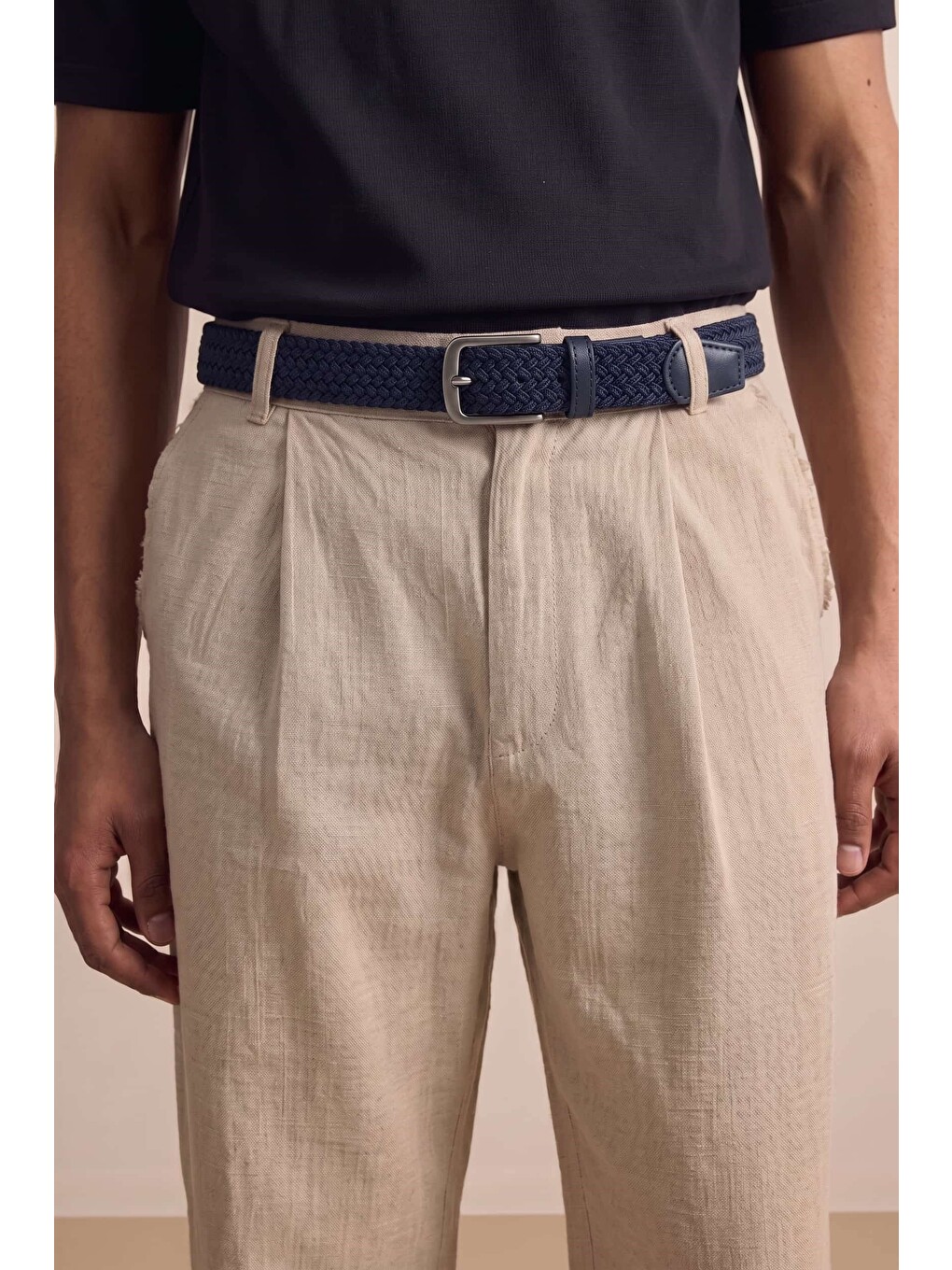 Erkek Smart Casual Örgü Metal Tokalı Kemer Lacivert-1