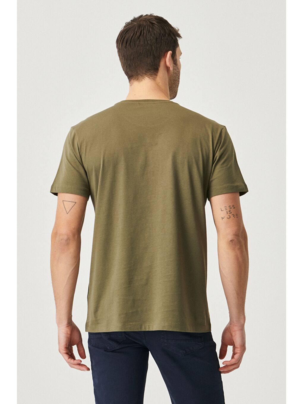 Erkek Haki-Bej Melanj Slim Fit Bisiklet Yaka 2'li Düz Tişört Paketi-8