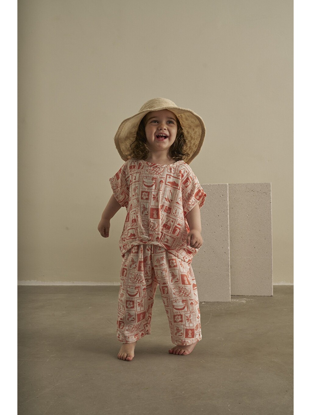 Turuncu Mare Linen Müslin Pantolonlu Takım-4