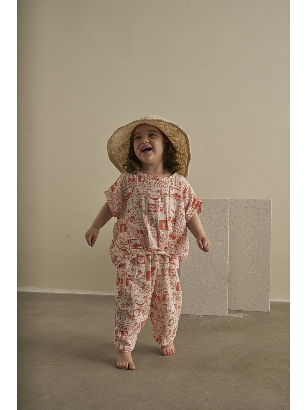Turuncu Mare Linen Müslin Pantolonlu Takım-5