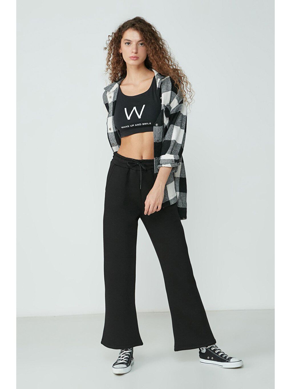 Wide Leg İspanyol Paça Eşofman Altı 904 Siyah-1