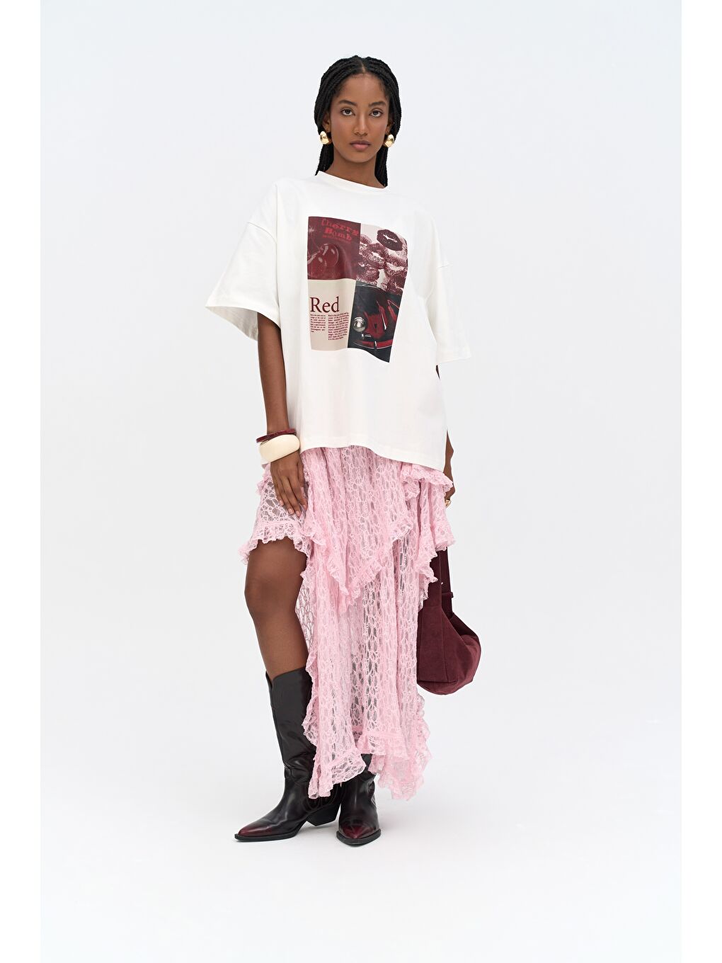 Red Bloom Oversize Beyaz T-Shirt-1