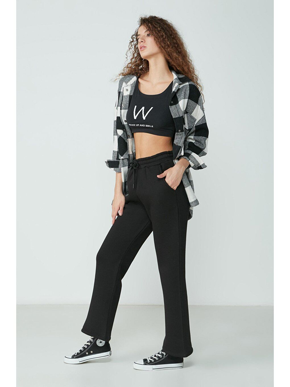 Wide Leg İspanyol Paça Eşofman Altı 904 Siyah-2