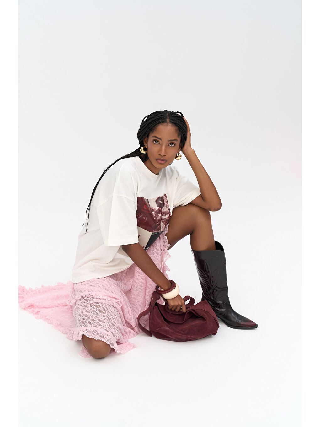 Red Bloom Oversize Beyaz T-Shirt-5