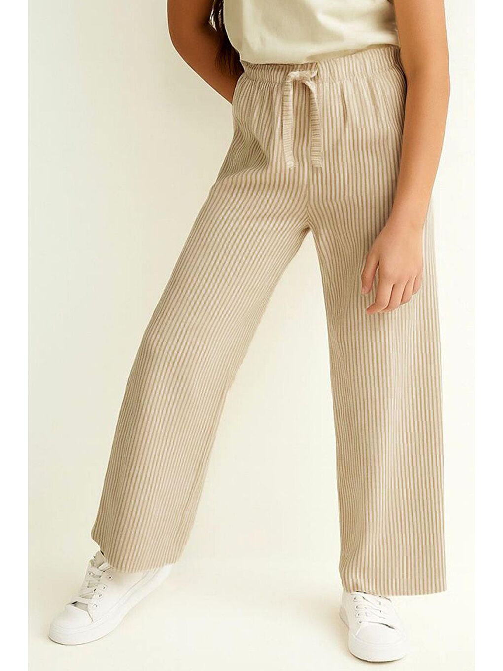 Kız Çocuk Pantolon Çizgili Bağcık Aksesuarlı Beli Lastik Detaylı Karışık Renk (8-10 Yaş)