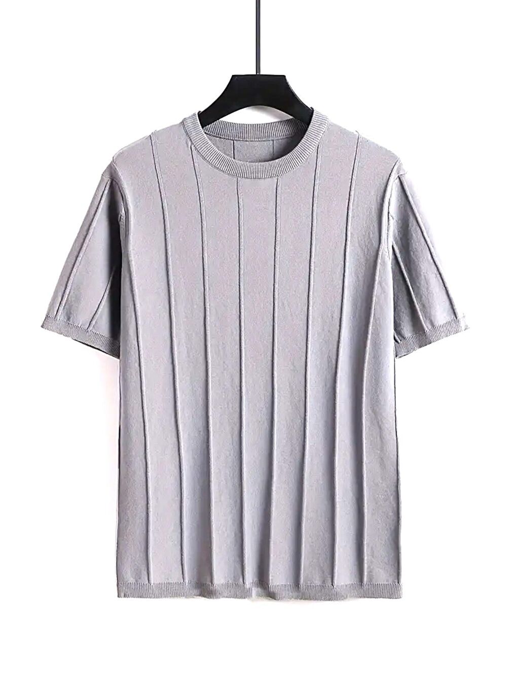 Oksit Gri Toro Çizgili Elastanlı Slim Fit Bisiklet Yaka Örme Erkek Triko Tshirt - 1