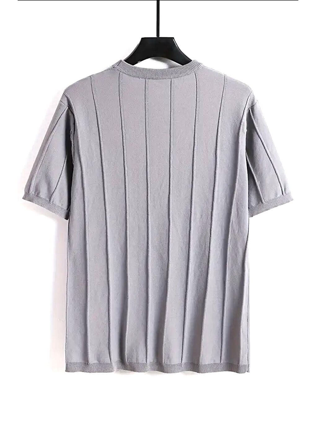 Oksit Gri Toro Çizgili Elastanlı Slim Fit Bisiklet Yaka Örme Erkek Triko Tshirt - 2