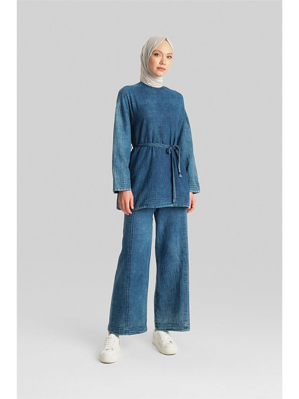 Mavi Efektli Pamuk Müslin Takım 24Y6804 İndigo