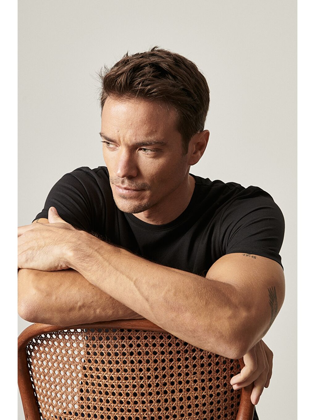 Erkek Siyah-Haki-Gri Melanj Slim Fit Bisiklet Yaka 3'lü %100 Pamuk Tişört Paketi-6