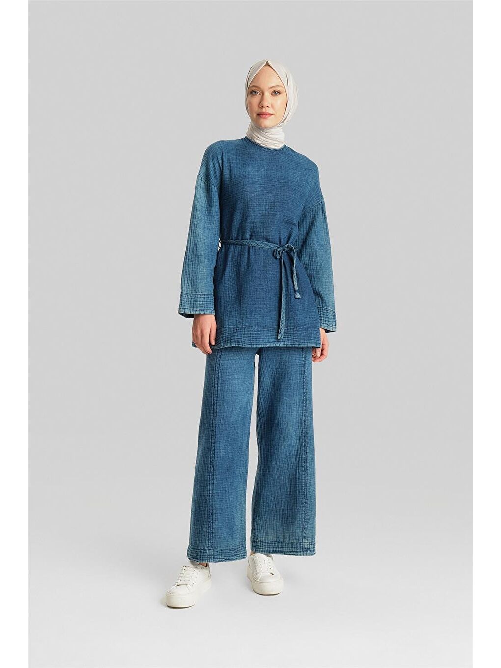 Mavi Efektli Pamuk Müslin Takım 24Y6804 İndigo-1