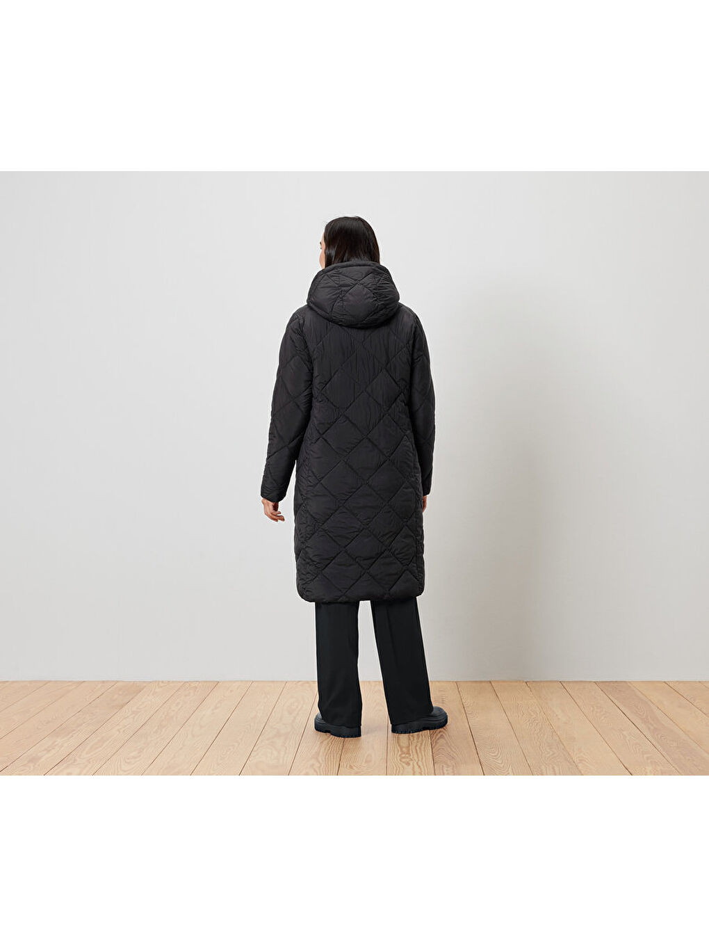 Siyah Kadın Manto, Kapitone, Uzun-1