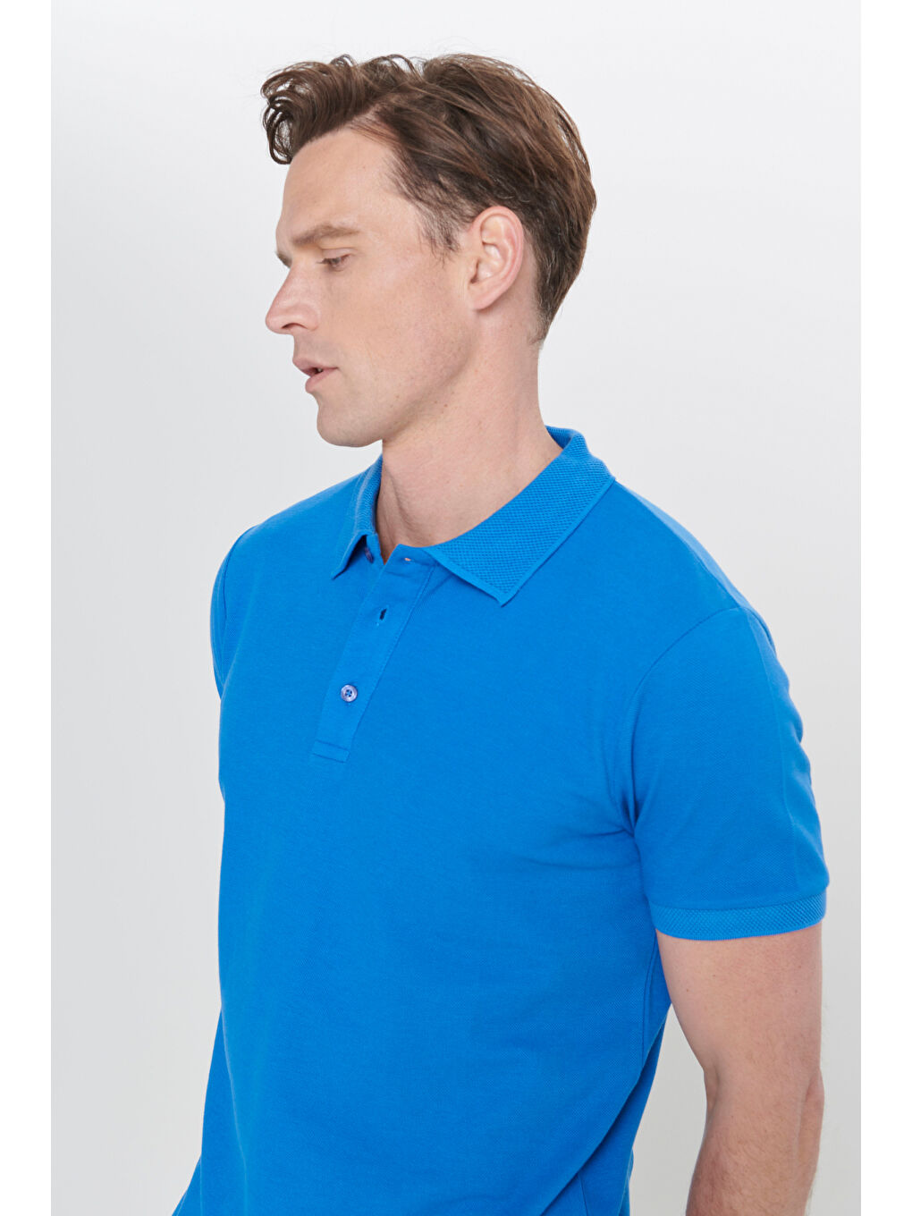 Erkek Royal Mavi Slim Fit Dar Kesim Polo Yaka %100 Pamuk Kısa Kollu Tişört-9