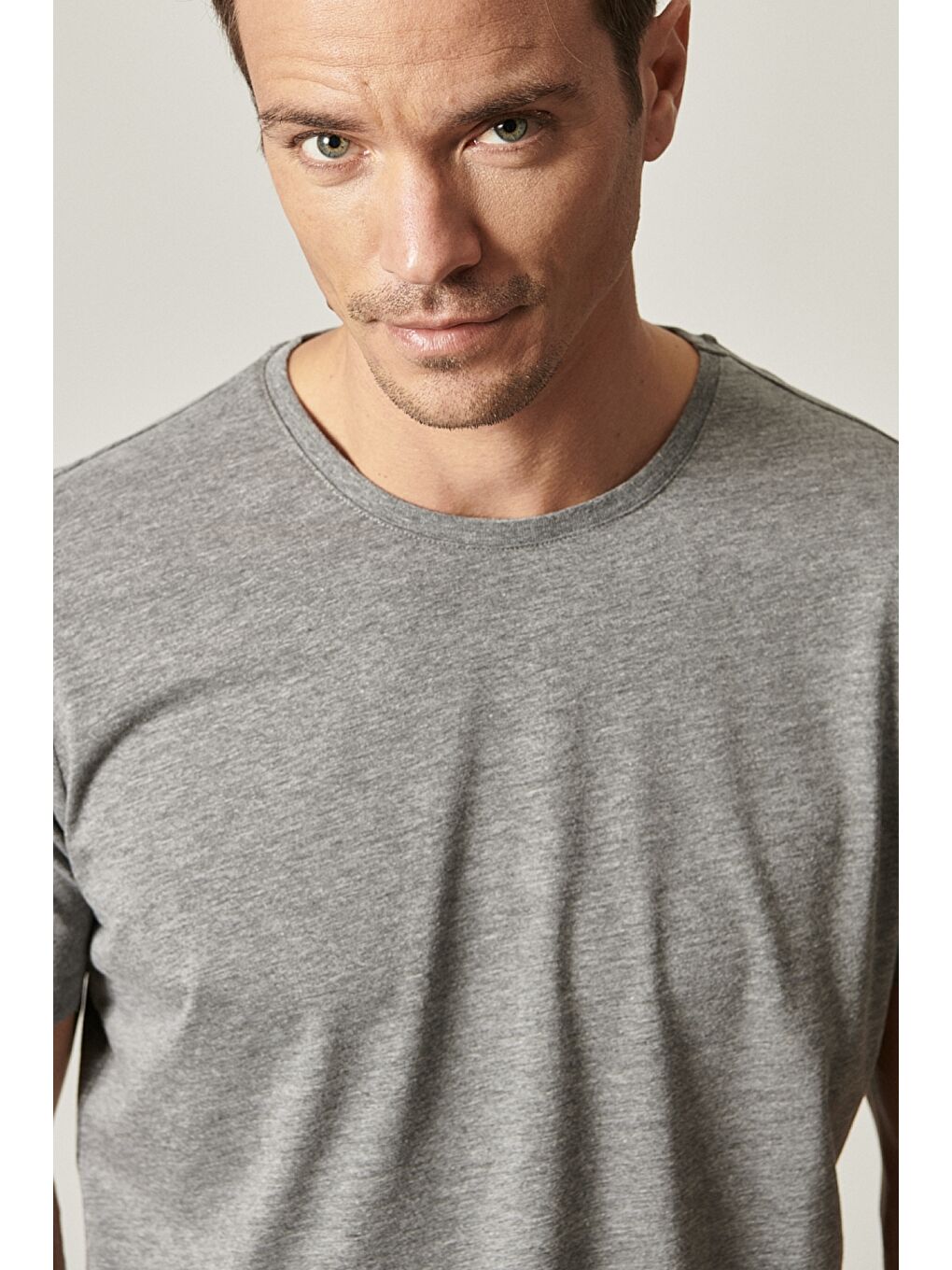 Erkek Siyah-Haki-Gri Melanj Slim Fit Bisiklet Yaka 3'lü %100 Pamuk Tişört Paketi-7