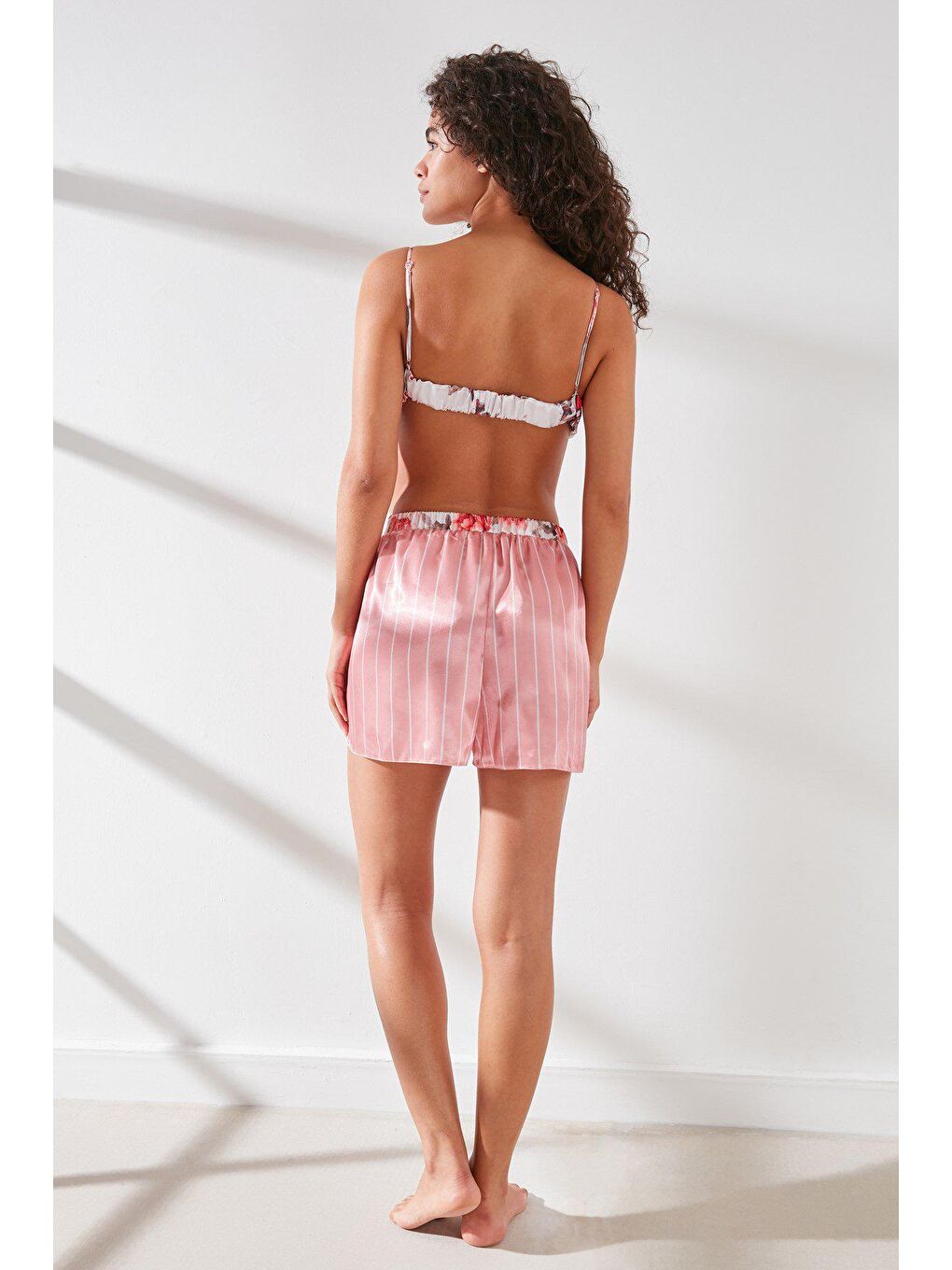 Saten Sütyen Şort Takım 9065 Pembe/Ekru-2