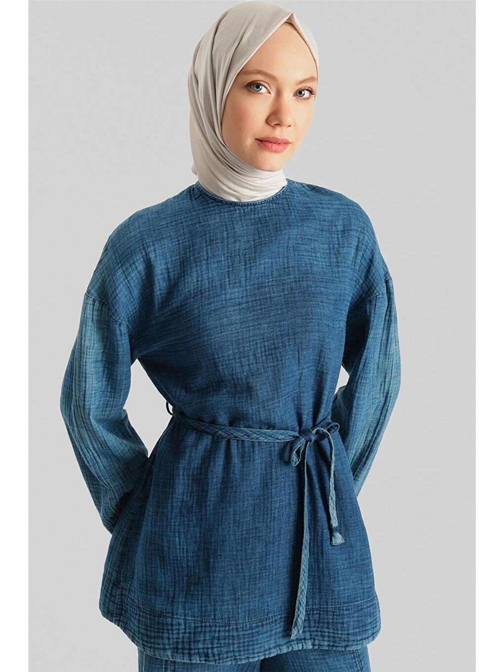 Mavi Efektli Pamuk Müslin Takım 24Y6804 İndigo-3