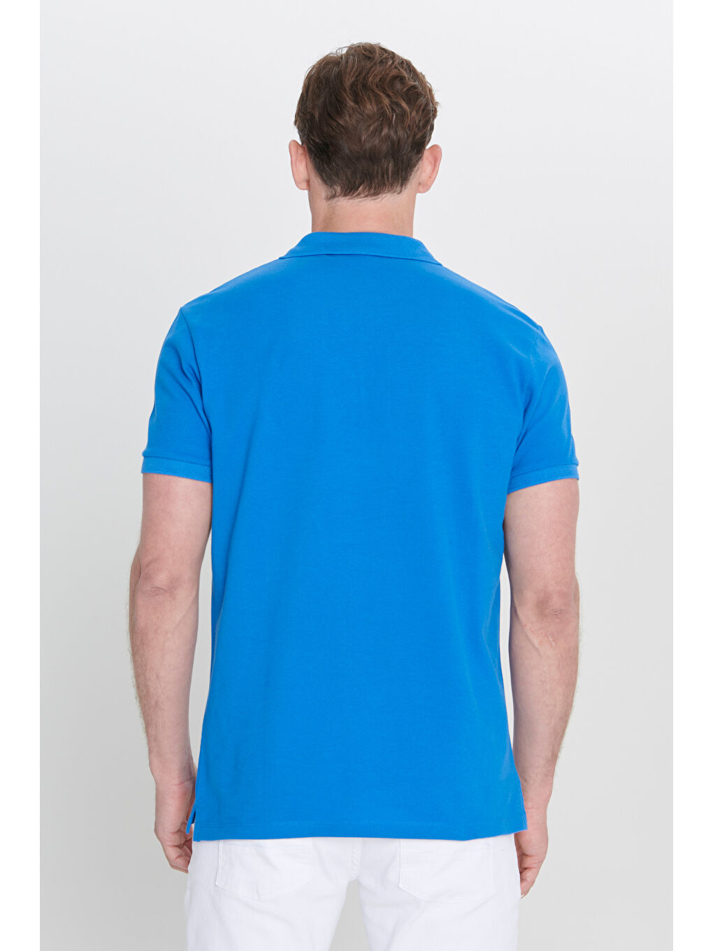 Erkek Royal Mavi Slim Fit Dar Kesim Polo Yaka %100 Pamuk Kısa Kollu Tişört-10