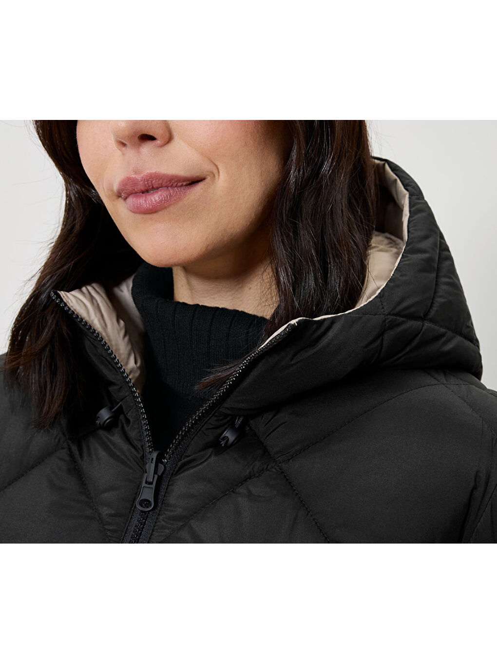 Siyah Kadın Manto, Kapitone, Uzun-2