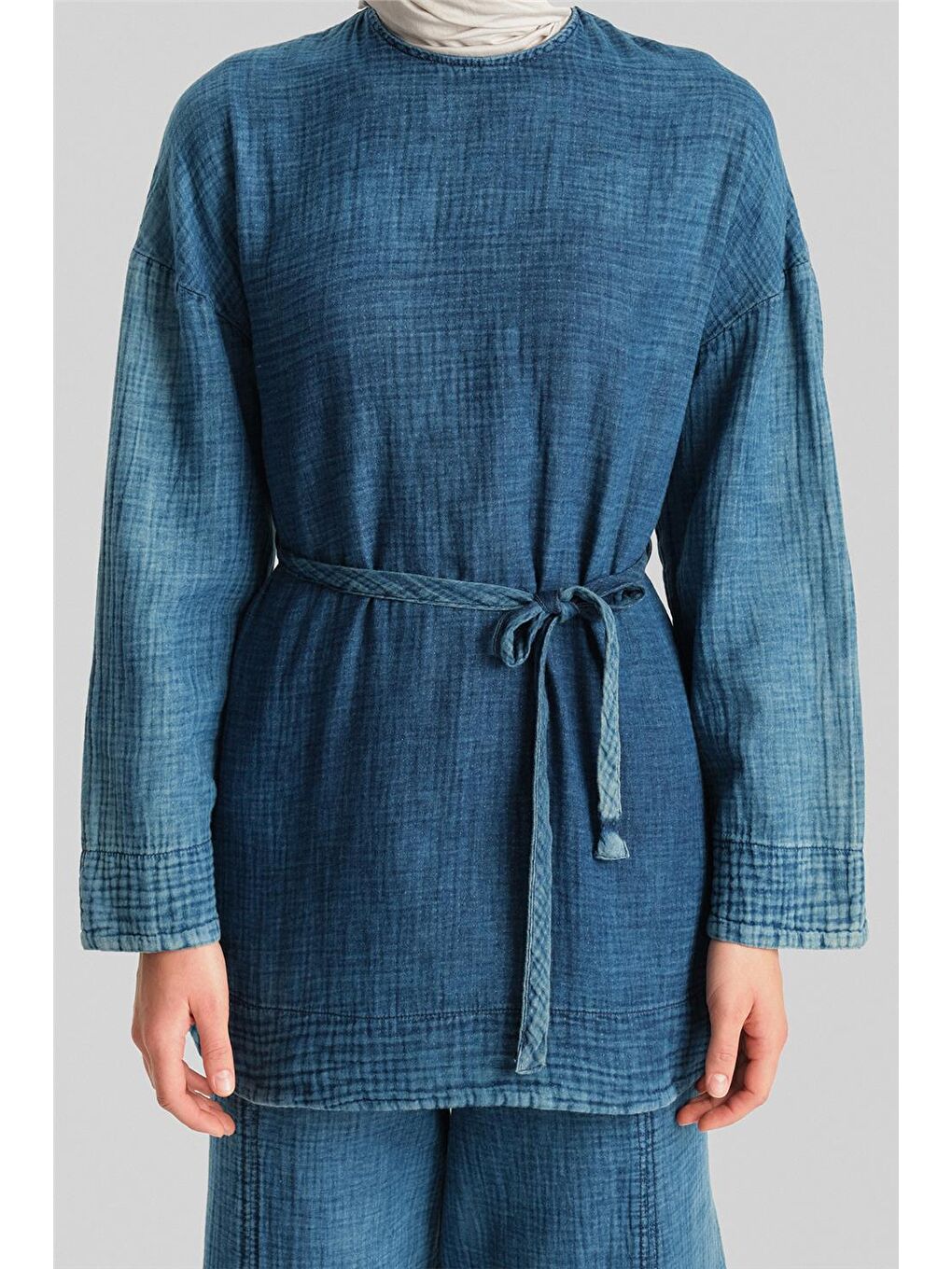 Mavi Efektli Pamuk Müslin Takım 24Y6804 İndigo-4