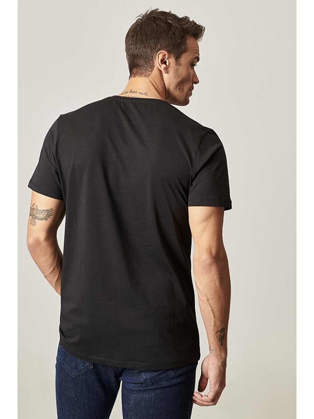 Erkek Siyah-Haki-Gri Melanj Slim Fit Bisiklet Yaka 3'lü %100 Pamuk Tişört Paketi-9