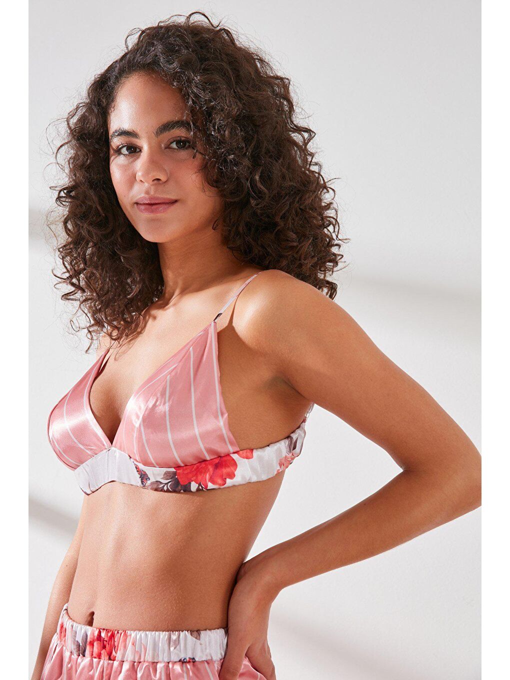 Saten Sütyen Şort Takım 9065 Pembe/Ekru-3