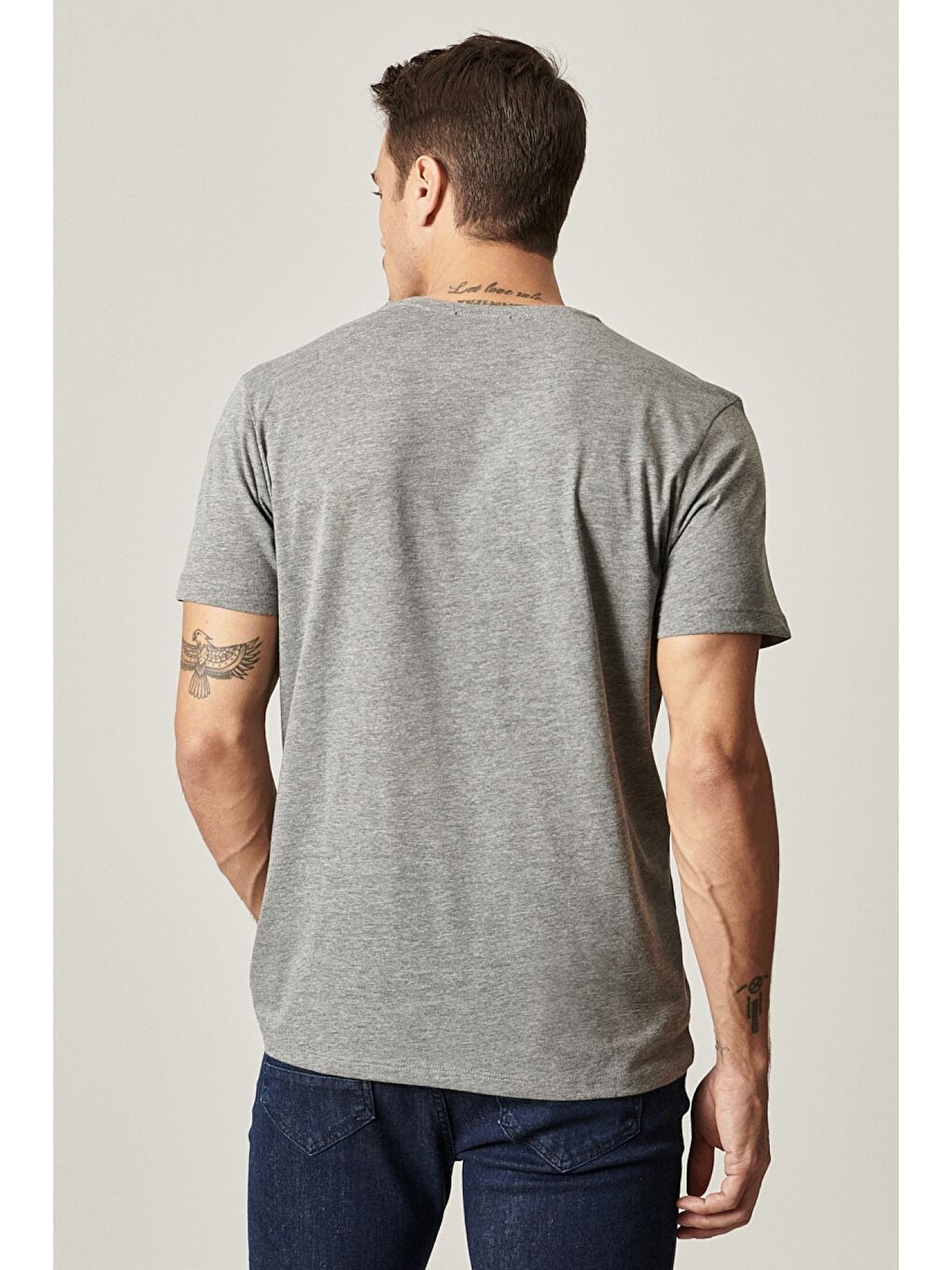 Erkek Siyah-Haki-Gri Melanj Slim Fit Bisiklet Yaka 3'lü %100 Pamuk Tişört Paketi-10