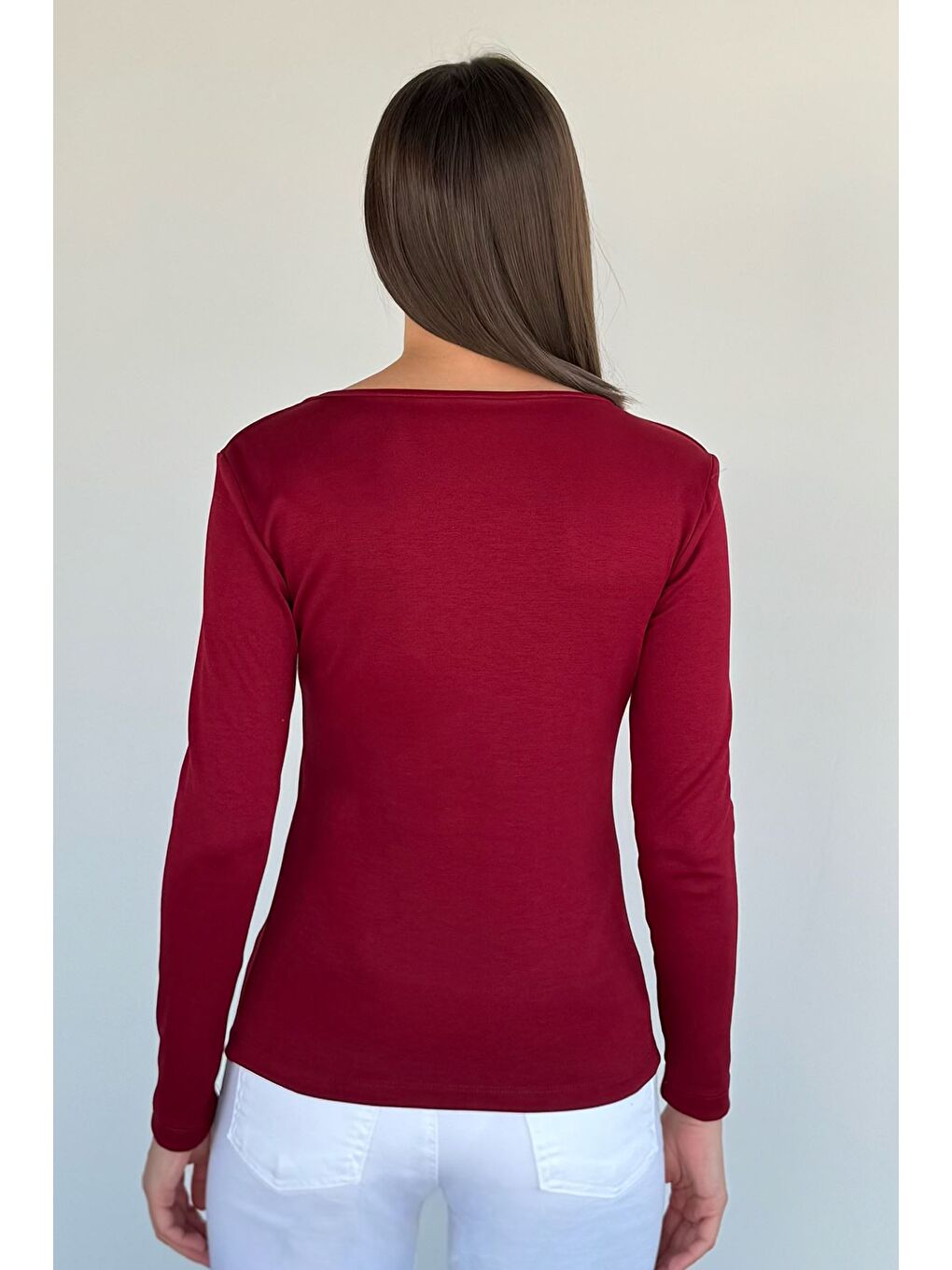 Bordo V Yaka Basıc Bluz-3