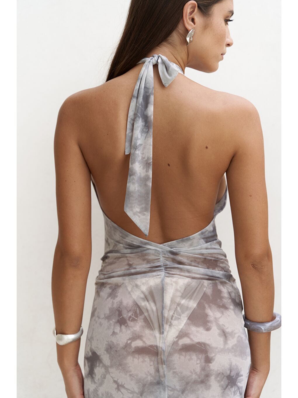 Enonireh Dekolteli Gri Uzun Elbise-6