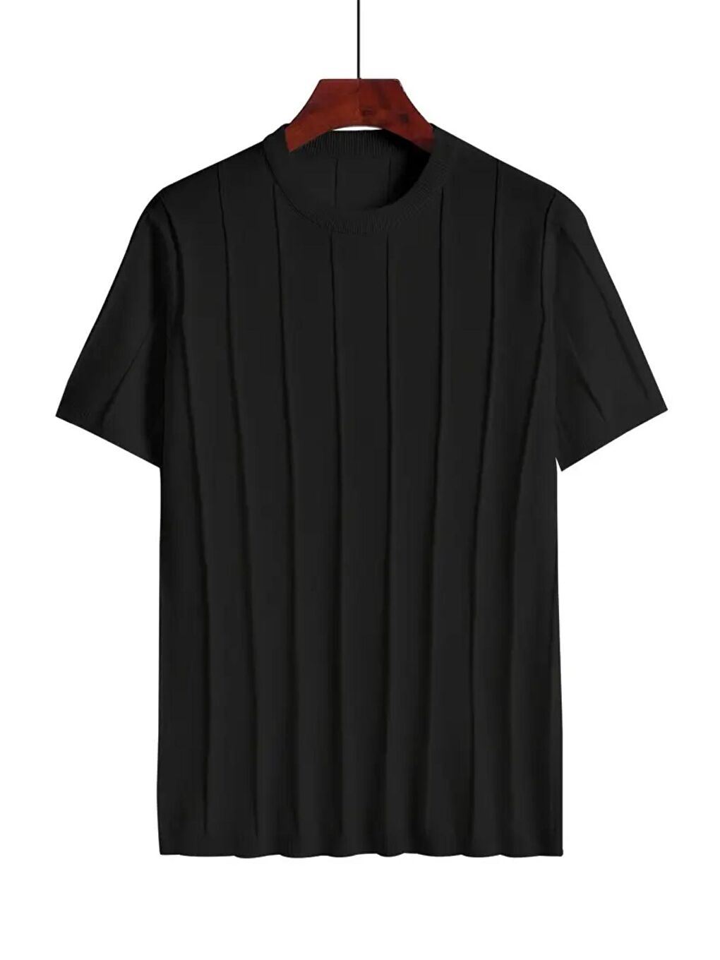 Oksit Siyah Toro Çizgili Elastanlı Slim Fit Bisiklet Yaka Örme Erkek Triko Tshirt - 1