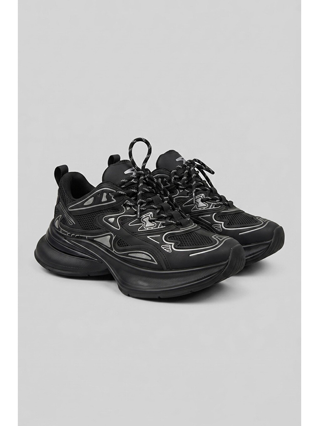 Erkek Kalın Tabanlı Günlük Track Sneaker Siyah-1