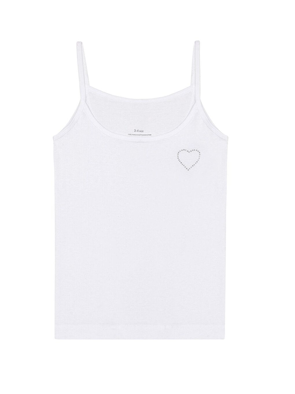 Kız Çocuk %100 Pamuklu Ribana Önü Taşlı İp Askılı Atlet | Beyaz K0817