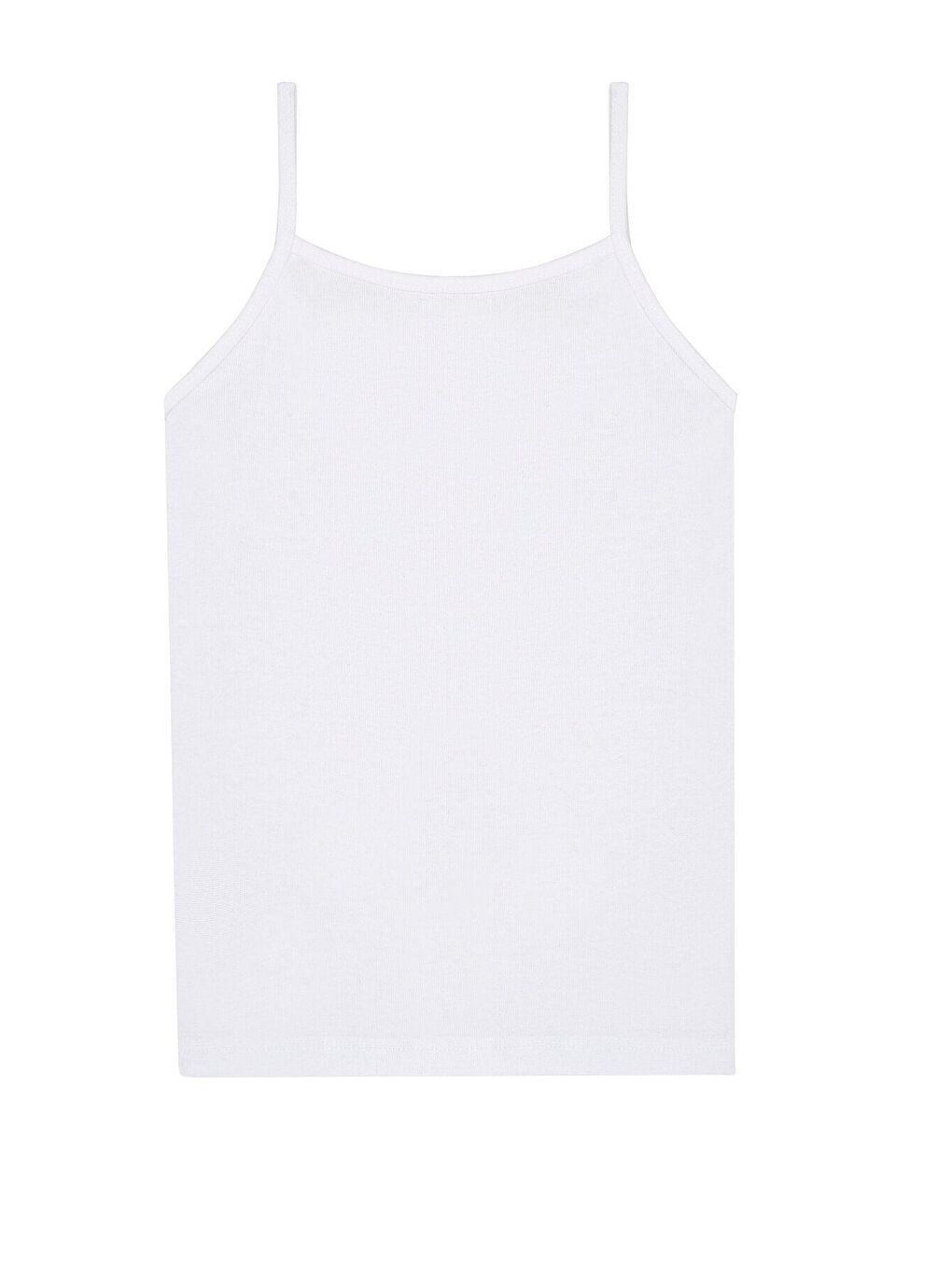 Kız Çocuk %100 Pamuklu Ribana Önü Taşlı İp Askılı Atlet | Beyaz K0817-1