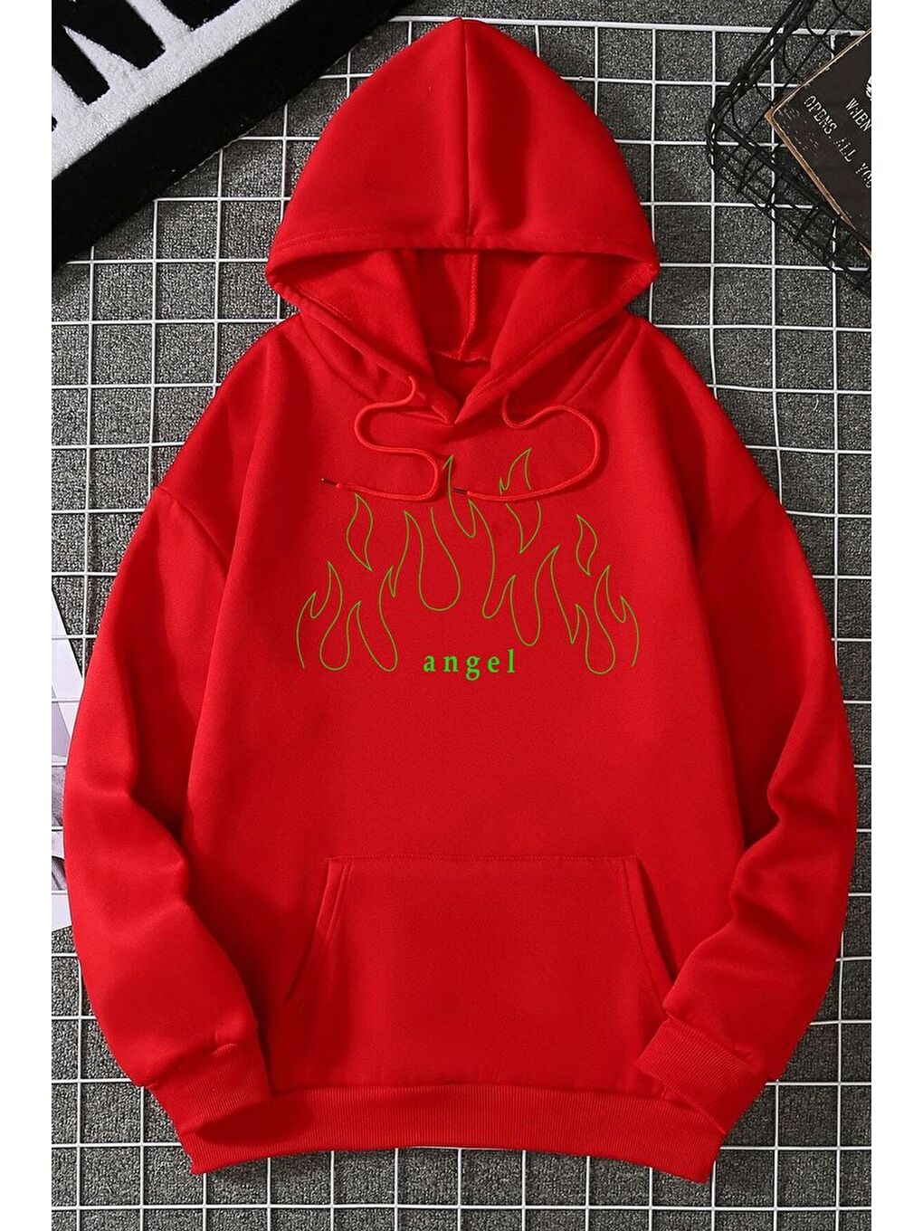 uyguntarz Kırmızı Unisex Green Angel Fire Sweatshirt - 1